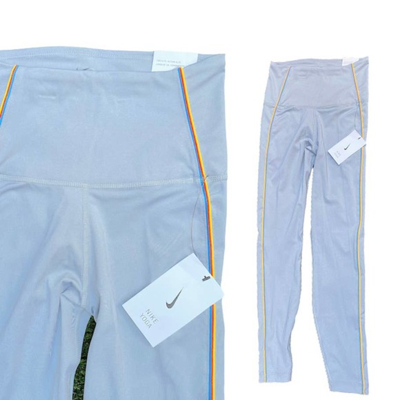 Nike Yoga Gray Rainbow High Waisted 7/8 Skinny Workout Silver Legging NEW S - Picture 5 of 13